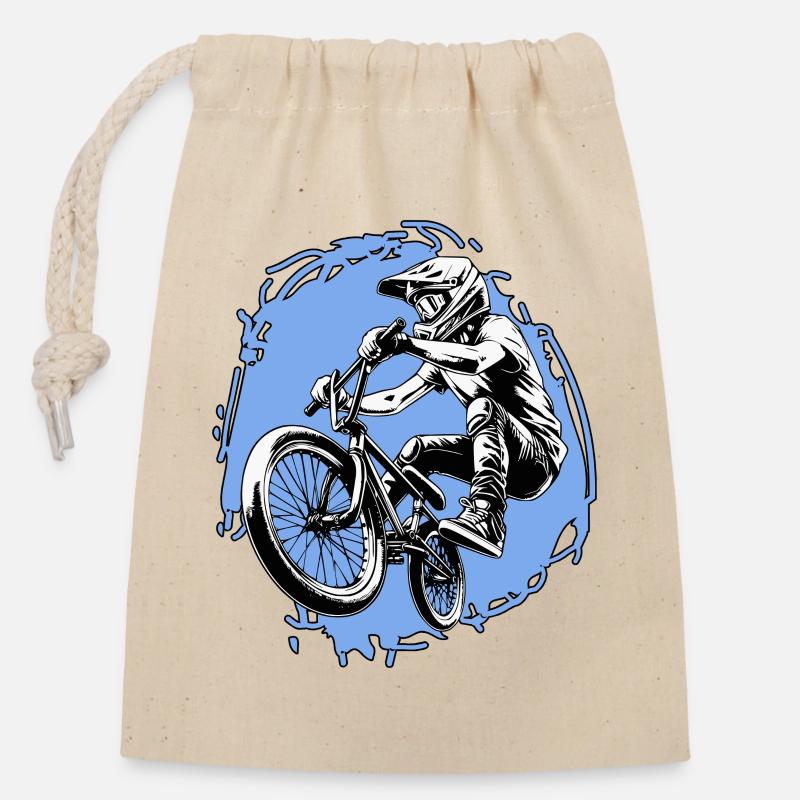 BMX Sprung Stunt blau - Verschließbarer Geschenkbeutel aus Baumwolle (14x20cm) - Natur
