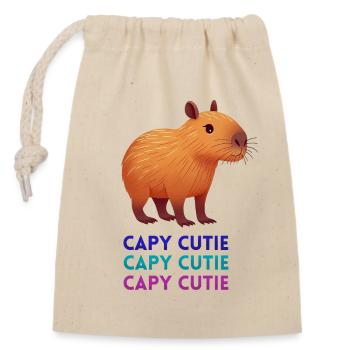 Charming Capybara - Closable cotton gift bag (14x20cm) - nature - Front