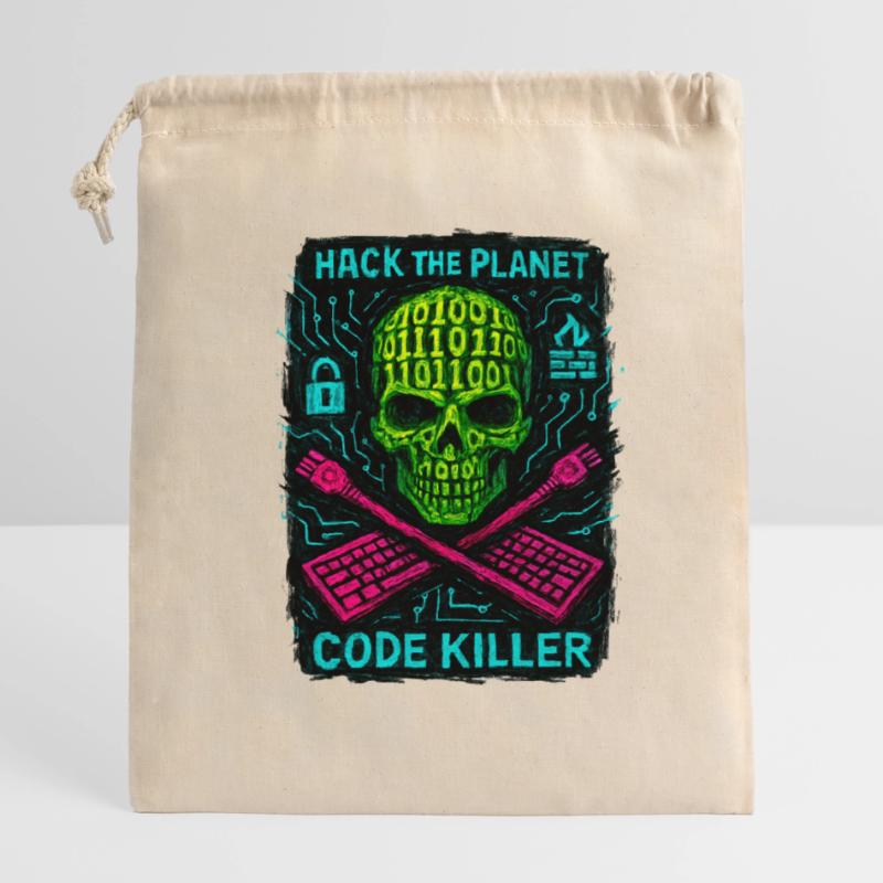 Hack the Planet Code Killer - Cybersécurité Sac cadeau en coton avec cordon (14 x 20 cm)