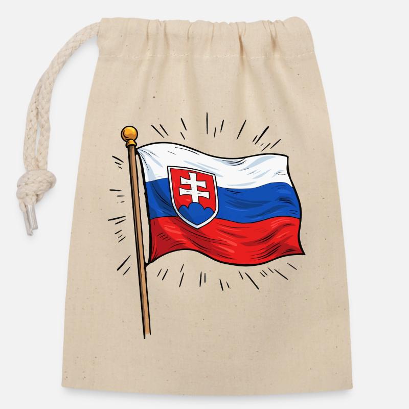 Slowakei Flagge mit Wappen - Verschließbarer Geschenkbeutel aus Baumwolle (14x20cm) - Natur