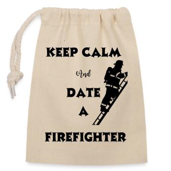 Firefighter humor date - Closable cotton gift bag (14x20cm) - nature - Front