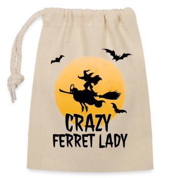 Crazy Ferret Lady – Hexe mit einem Frettchen auf einem Besen - Verschließbarer Geschenkbeutel aus Baumwolle (14x20cm) - Natur - Vorne