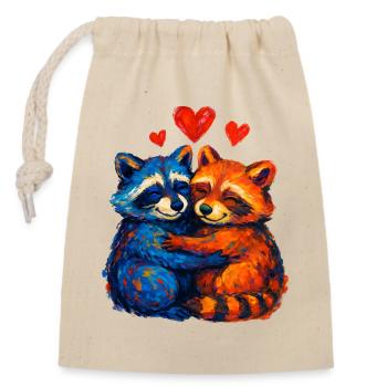 Des ratons laveurs câlins bleus et orange - Sac cadeau en coton avec cordon (14 x 20 cm) - nature - Devant