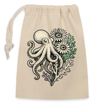 Oktopus mit Korallenblüten - Verschließbarer Geschenkbeutel aus Baumwolle (14x20cm) - Natur - Vorne