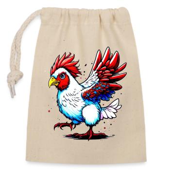 Coq coloré aux couleurs du feu - Sac cadeau en coton avec cordon (14 x 20 cm) - nature - Devant