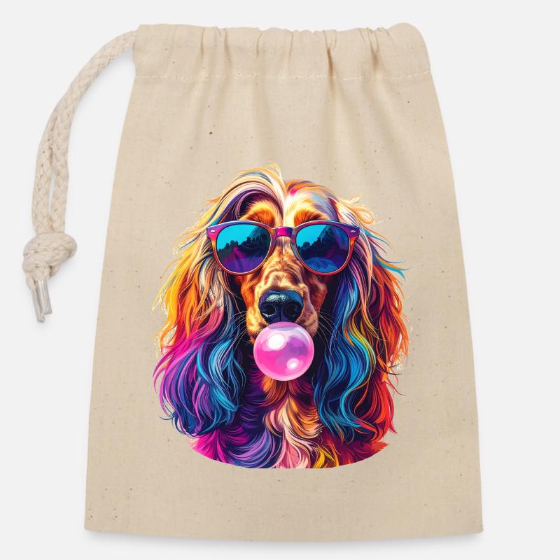 Pop-Art Afghanischer Windhund mit Bubblegum - Verschließbarer Geschenkbeutel aus Baumwolle (14x20cm) - Natur