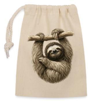 Faultier am Ast – gemütlicher Sloth - Verschließbarer Geschenkbeutel aus Baumwolle (14x20cm) - Natur - Vorne