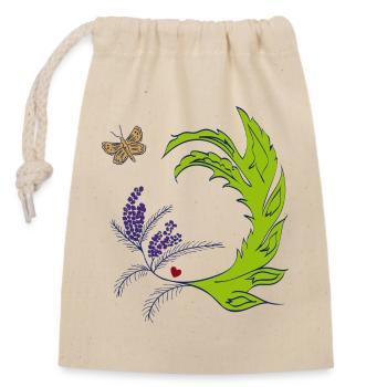 Lavender wreath with butterfly - Closable cotton gift bag (14x20cm) - nature - Front