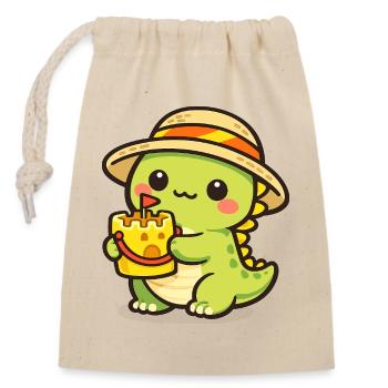 Kawaii Dino with Cake Hat - Closable cotton gift bag (14x20cm) - nature - Front