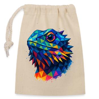 Bartagame Geometrischer Stil Low Poly Blau - Verschließbarer Geschenkbeutel aus Baumwolle (14x20cm) - Natur - Vorne