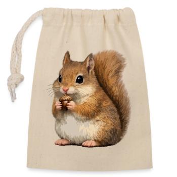 Squirrel with acorn - Closable cotton gift bag (14x20cm) - nature - Front