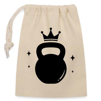 Kettlebell Queen – Fitness Krone - Verschließbarer Geschenkbeutel aus Baumwolle (14x20cm) - Natur - Vorne