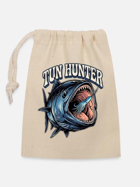 Thunfisch Jäger - Verschließbarer Geschenkbeutel aus Baumwolle (14x20cm) - Natur