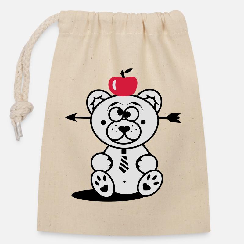 Bear with apple on his head and arrow through his - Closable cotton gift bag (14x20cm) - nature