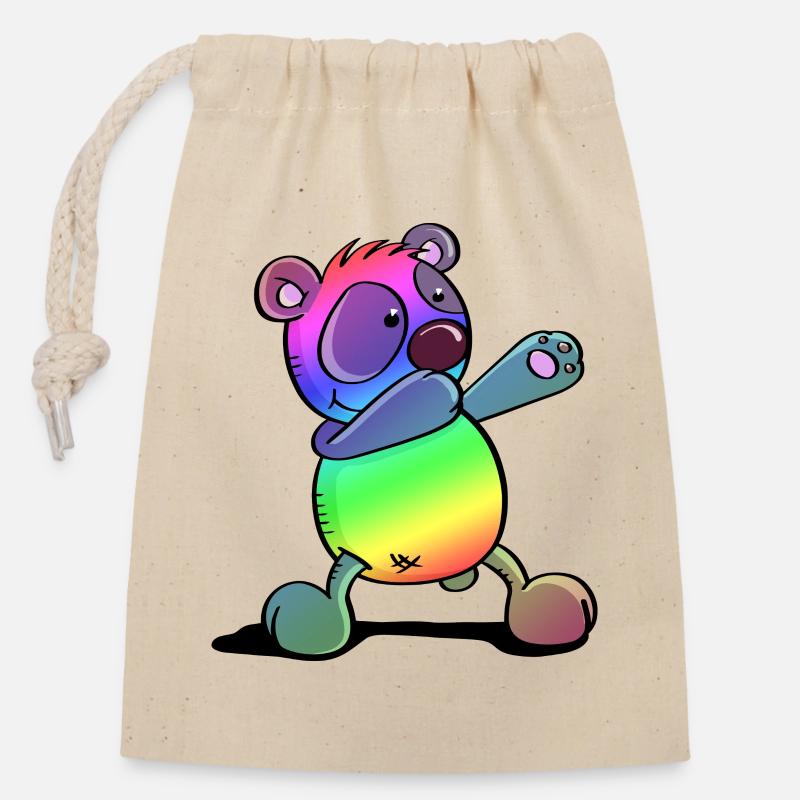 Colorful Panda - Dab Dance - Dabbing - Panda - Closable cotton gift bag (14x20cm) - nature