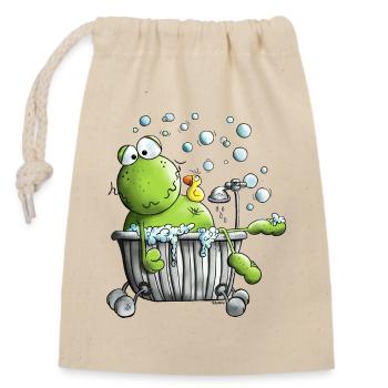 Wellness Frosch - Verschließbarer Geschenkbeutel aus Baumwolle (14x20cm) - Natur - Vorne