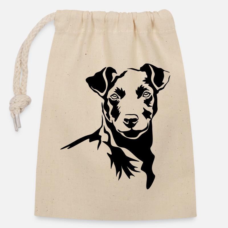 Patterdale Terrier head - Closable cotton gift bag (14x20cm) - nature