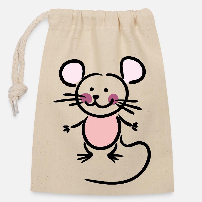 Souris - Sac cadeau en coton avec cordon (14 x 20 cm) - nature
