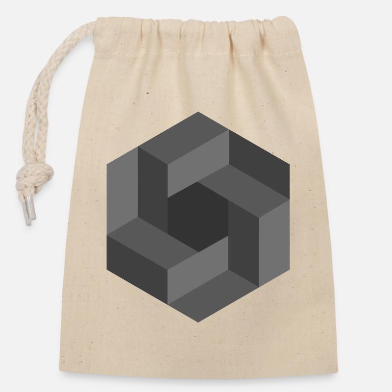 Geometric Illusion Pattern Black White - Closable cotton gift bag (14x20cm) - nature