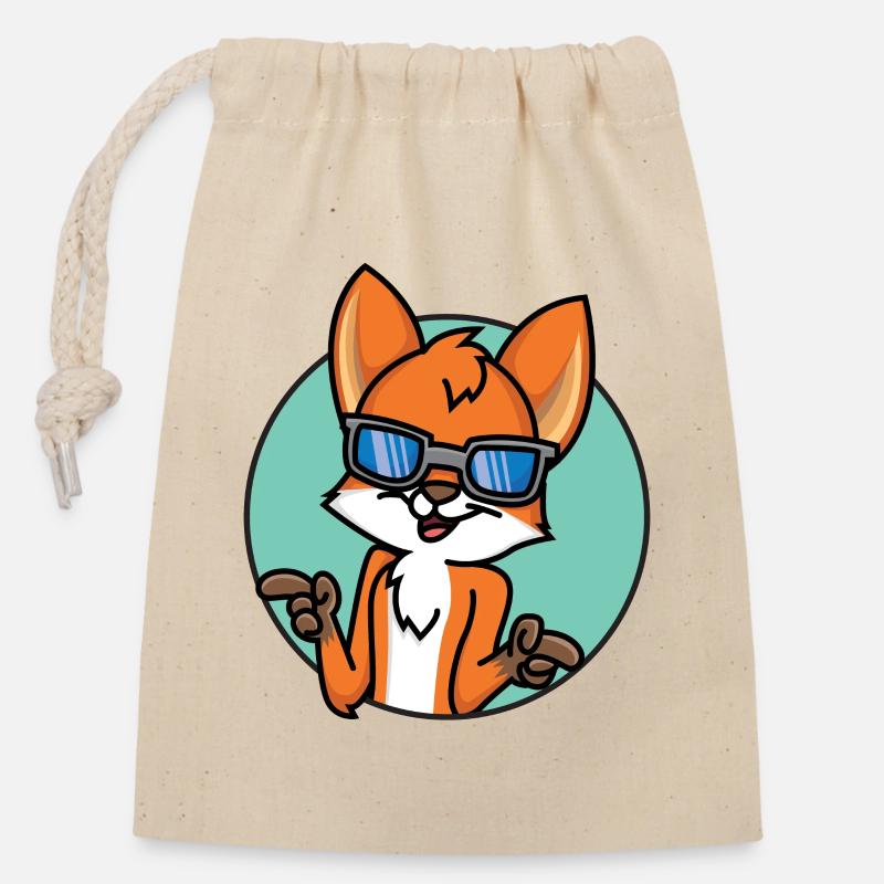 Lustiger Fuchs - Verschließbarer Geschenkbeutel aus Baumwolle (14x20cm) - Natur