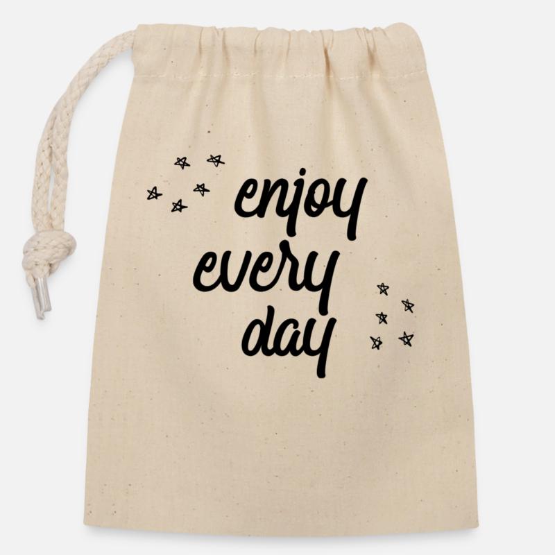 enjoy every day - Closable cotton gift bag (14x20cm) - nature
