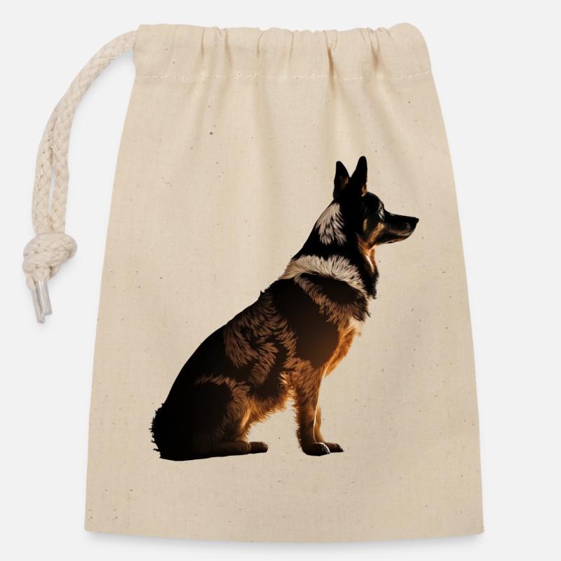 Chien - Sac cadeau en coton avec cordon (14 x 20 cm) - nature