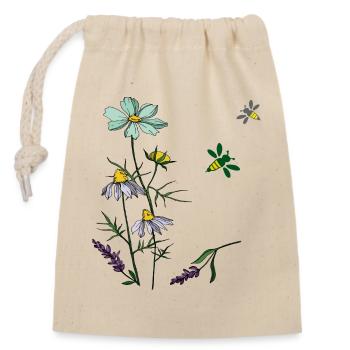 Herbes, camomille, abeilles - Sac cadeau en coton avec cordon (14 x 20 cm) - nature - Devant