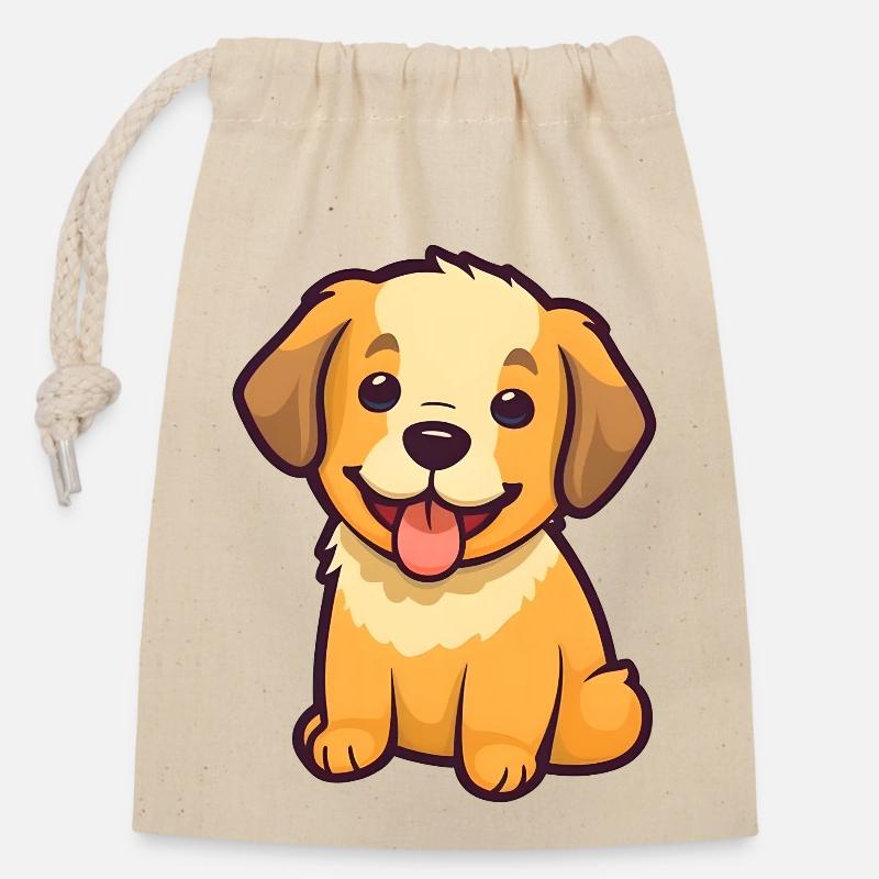 Kleiner, niedlicher Hund "Charlie" im Comic-Stil - Verschließbarer Geschenkbeutel aus Baumwolle (14x20cm) - Natur