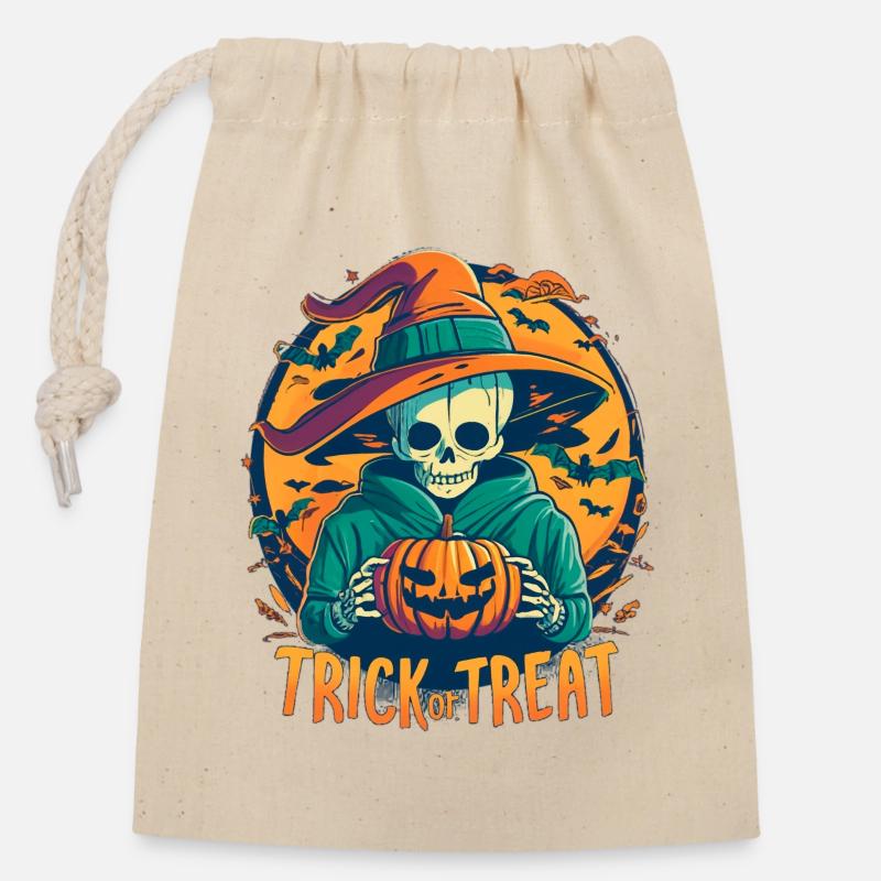 Trick or Treat - Verschließbarer Geschenkbeutel aus Baumwolle (14x20cm) - Natur