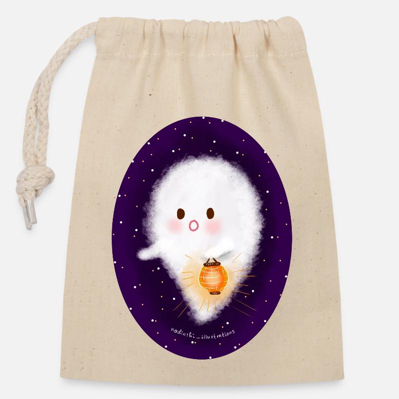 Fantôme avec lanterne - Sac cadeau en coton avec cordon (14 x 20 cm) - nature