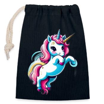 Licorne Unicorn Kawaii - Sac cadeau en coton avec cordon (14 x 20 cm) - bleu marine - Devant
