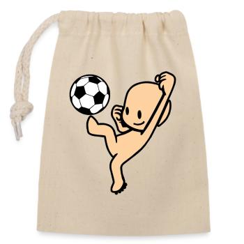 Cartoon Character play foot Ball - Closable cotton gift bag (14x20cm) - nature - Front
