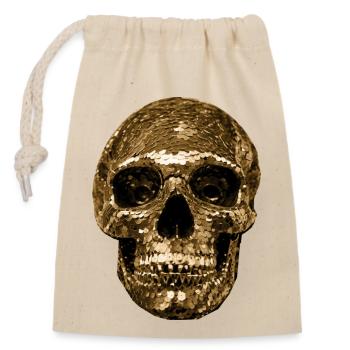 Skull,metallic,sequins,rivets,gold - Closable cotton gift bag (14x20cm) - nature - Front