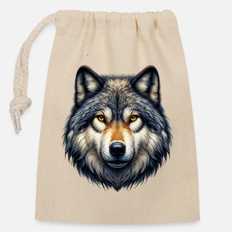 Wolf - Verschließbarer Geschenkbeutel aus Baumwolle (14x20cm) - Natur