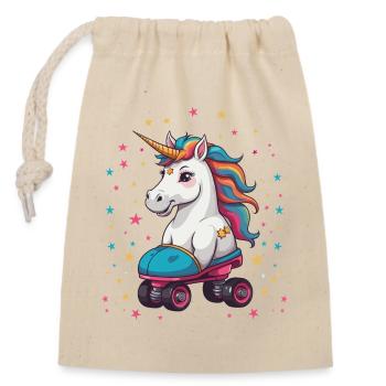 Licorne drôle de patin à roulettes - Sac cadeau en coton avec cordon (14 x 20 cm) - nature - Devant