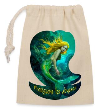 sirène protégeons les abysses (ancre) - plongeur - Sac cadeau en coton avec cordon (14 x 20 cm) - nature - Devant