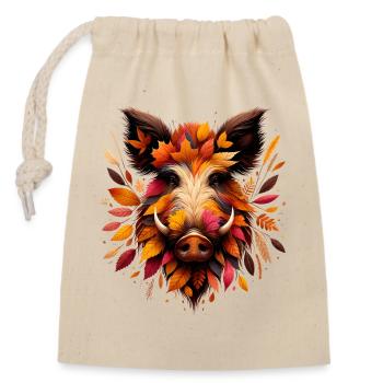 Sanglier, conçu à partir de différentes feuilles - Sac cadeau en coton avec cordon (14 x 20 cm) - nature - Devant
