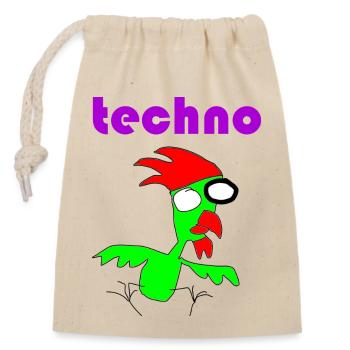 techno huhn - Verschließbarer Geschenkbeutel aus Baumwolle (14x20cm) - Natur - Vorne