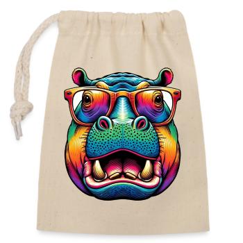 Hippopotamus with Glasses - Closable cotton gift bag (14x20cm) - nature - Front