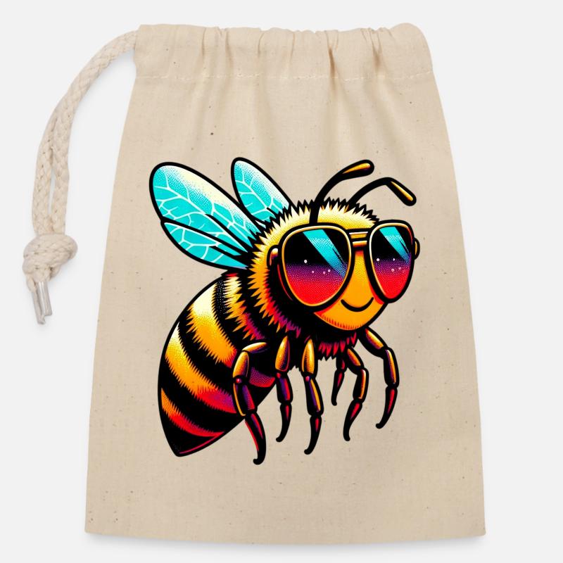 Abeille - Sac cadeau en coton avec cordon (14 x 20 cm) - nature