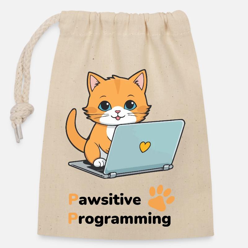 Programmation Pawsitive - Sac cadeau en coton avec cordon (14 x 20 cm) - nature