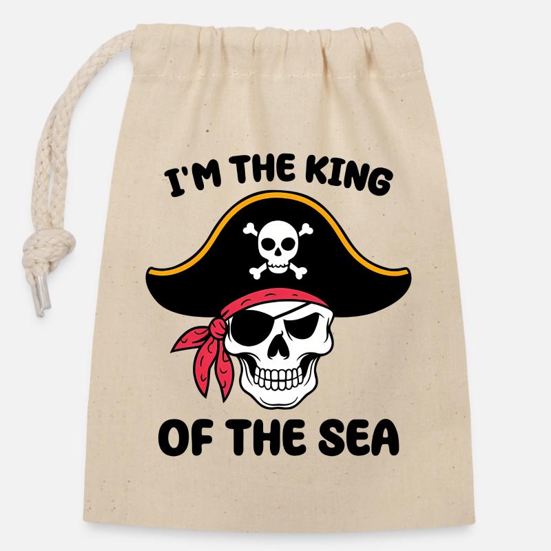 Crâne de pirate avec cache-œil - Sac cadeau en coton avec cordon (14 x 20 cm) - nature