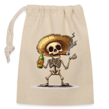Skeleton Skull Skull Cigar Liquor - Closable cotton gift bag (14x20cm) - nature - Front