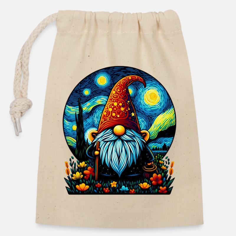 Gnome - Sac cadeau en coton avec cordon (14 x 20 cm) - nature