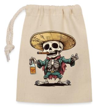 Skeleton Skull Skull Cigar Liquor - Closable cotton gift bag (14x20cm) - nature - Front