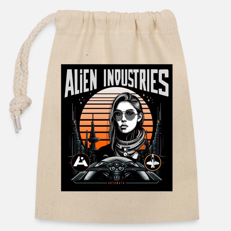 alien industries automata - Closable cotton gift bag (14x20cm) - nature