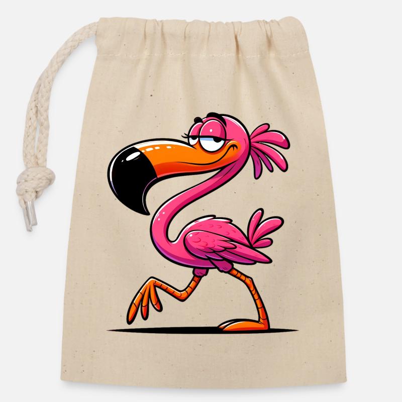 Flamant - Sac cadeau en coton avec cordon (14 x 20 cm) - nature