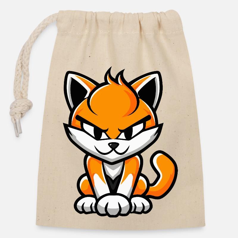 Bande dessinée Chat - Sac cadeau en coton avec cordon (14 x 20 cm) - nature