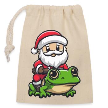 grenouille Père Noël dessin animé - Sac cadeau en coton avec cordon (14 x 20 cm) - nature - Devant