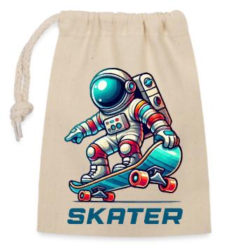 Planche à roulettes astronaute - Sac cadeau en coton avec cordon (14 x 20 cm) - nature - Devant